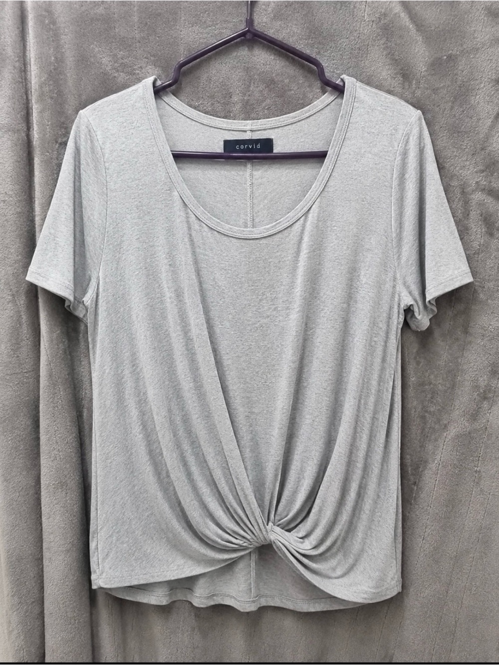 Corvia Women's Light Gray Twist-Front Short Sleeve Top XL